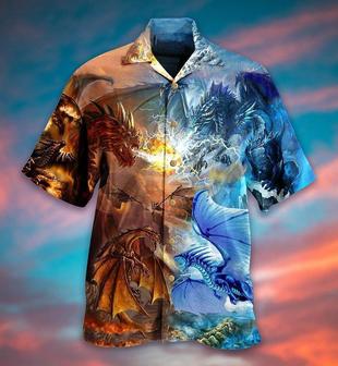 Dragon Fire And Water Combat Aloha Hawaiian Shirt For Summer, Dragon Amazing Hawaiian Shirts Outfit For Men Women, Dragon Lovers - Seseable
