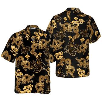 Dragon Hawaiian Shirt - Black Gold Oriental Dragon Hawaiian Shirt - Perfect Gift For Husband, Boyfriend, Friend, Family - Seseable