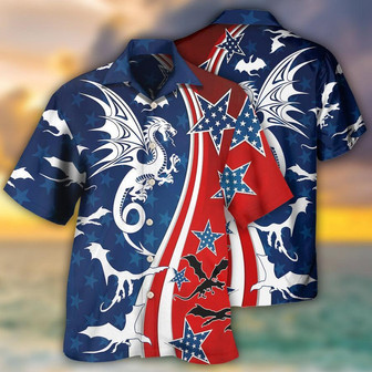 Dragon Independence Day Aloha Hawaiian Shirt For Summer, Dragon American Flag Hawaiian Shirts Outfit For Men Women, Dragon Lovers, 4th July - Seseable