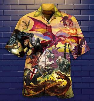 Dragon Knight Aloha Hawaiian Shirt For Summer, Dragon Fighting The Knights Hawaiian Shirts Outfit For Men Women, Dragon Lovers - Seseable