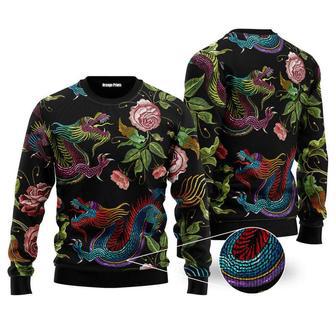 Dragons Flower Pattern Pullover Ugly Christmas Sweater For Men & Women | Favorety