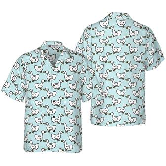 Duck Hawaiian Shirt, White Duck Cartoon In Blue Aloha Shirt For Men Women - Perfect Gift For Duck Lovers, Husband, Boyfriend, Friend, Family - Seseable