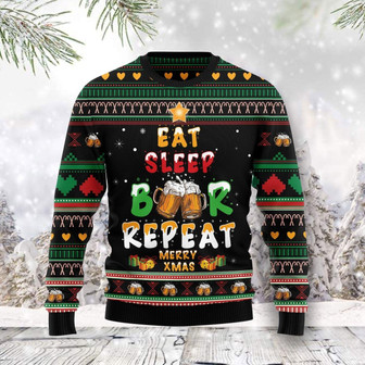 Eat Sleep Beer Repeat Ugly Sweater For Men And Women - Thegiftio UK