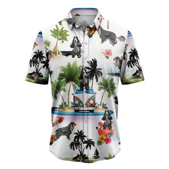 English Cocker Spaniel Hawaiian Shirt, Dog Hippie Car Palm Vacation Aloha Shirt For Men Women - Perfect Gift For Dog Lovers, Friends, Family - Seseable