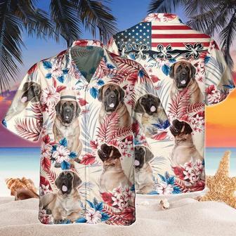 English Mastiff Aloha Hawaiian Shirts For Summer, Dog Tropical Independence Day USA Flag Hawaiian Shirt For Men Women, 4th of July Gift For Dog Lovers - Seseable