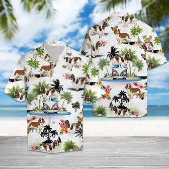 English Springer Spaniel Hawaiian Shirt, Dog Hippie Palm Vacation Aloha Shirt For Men Women - Perfect Gift For Dog Lovers, Husband, Boyfriend, Wife - Seseable