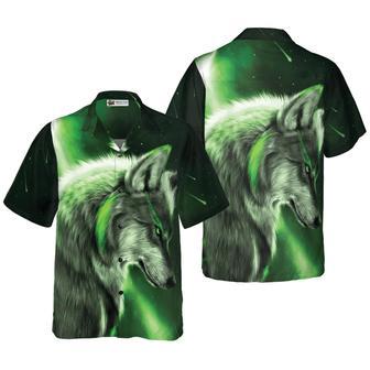 Fantasy Green Wolf Hawaiian Shirt - Wolf And Sky Night , Perfect Gift For Wolf Lovers, Husband, Boyfriend, Friend, Family | Favorety AU