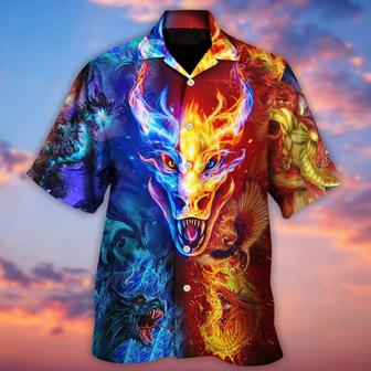 Fire And Ice Dragon Aloha Hawaiian Shirt For Summer, Dragon Love Life Amazing Style Hawaiian Shirts Outfit For Men Women, Dragon Lovers - Seseable