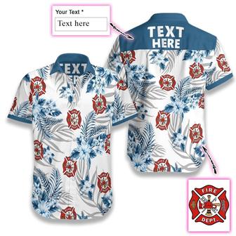 Firefighter Custom Name Hawaiian Shirt, Personalized Tropical Flowers Firefighter Logo Hawaiian Shirt - Perfect Gift For Firefighter, Husband, Friends, Family | Favorety