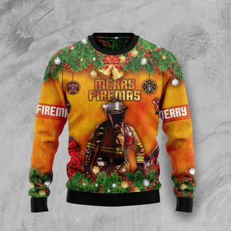Firefighter Mery Firemas Christmas Orange Ugly Sweater For Men And Women - Thegiftio UK