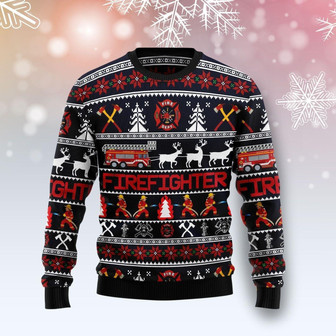 Firefighter Red Debt Symbol Christmas Ugly Sweater For Men And Women - Thegiftio UK