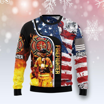 Firefighter USA Flag Christmas Ugly Sweater For Men And Women - Thegiftio UK