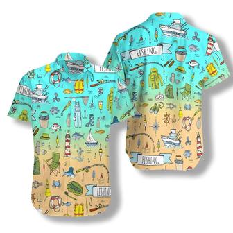 Fishing Aloha Hawaiian Shirt, Fishing Doodle Seamless Pattern Hawaiian Shirt, Colorful Summer Aloha Shirt - Perfect Gift For Men Women, Friends, Family - Seseable