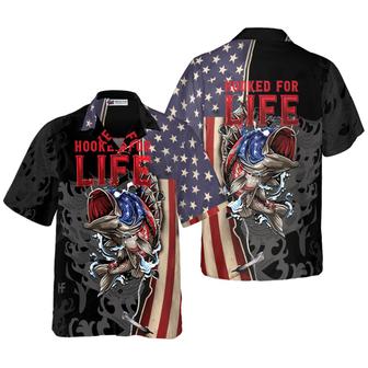 Fishing American Flag Hooked For Life Aloha Hawaiian Shirt For Summer, Colorful Shirt For Men Women, Perfect Gift For Friend, Team, Fishing Lovers - Seseable