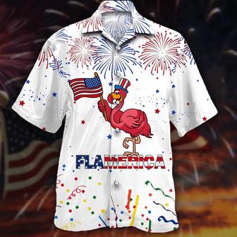 Flamingo American Aloha Hawaiian Shirts For Summer, Happy Independence Day Flamerica Aloha Hawaiian Shirt For Men Women, Gift Fourth Of July - Seseable