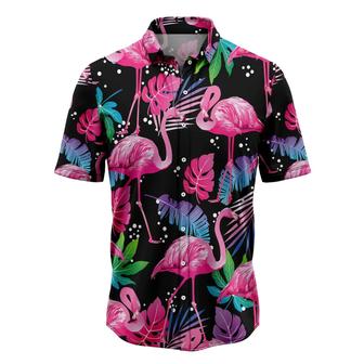 Flamingo Hawaiian Shirt, Colorful Leaf Summer Aloha Shirt For Men Women - Perfect Gift For Husband, Boyfriend, Friend, Family, Wife - Seseable