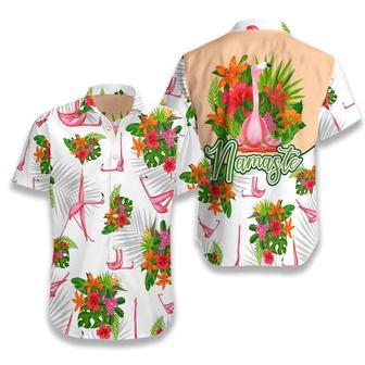 Flamingo Hawaiian Shirt - Tropical Workout Yoga Flamingo Namaste Hawaiian Shirt, Flamingo Yoga Aloha Shirt - Gift For Men Women, Friends, Family - Seseable