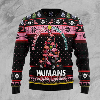 Flamingo Make Me Happy Ugly Sweater For Men And Women - Thegiftio UK