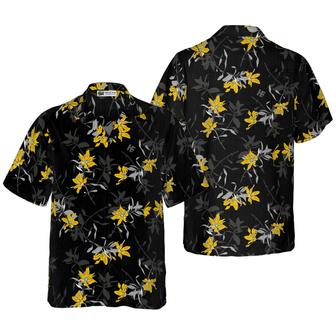 Floral Yellow Flower Black Hawaiian Shirt, Colorful Summer Aloha Shirt For Men Women, Perfect Gift For Friend, Team, Family - Seseable