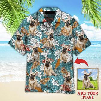 French Bulldog Tropical Leaves And Lily Flowers Summer Custom Photo Hawaiian Shirt, Personalized Hawaiian Shirts - Perfect Gift For Dog Lovers, Family, Friends | Seseable CA