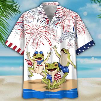 Frog Aloha Hawaiian Shirts For Summer, Happy Independence Day USA Flag Frogs Aloha Hawaiian Shirt For Men Women, Gift For Fourth Of July - Seseable