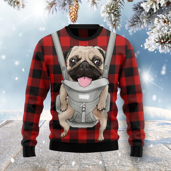 Front Carrier Dog Pug Ugly Sweater For Men And Women - Thegiftio UK