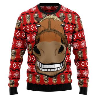 Funny Brown Horse Red Christmas Ugly Sweater For Men And Women - Thegiftio UK