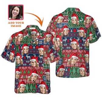 Funny Custom Face Christmas Pattern Hawaiian Shirt, Custom Photo Hawaiian Shirt - Personalized Summer Gifts For Men, Women - Seseable