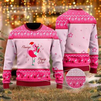 Funny Flamingo Playing Guitar Christmas Ugly Sweater | Favorety CA