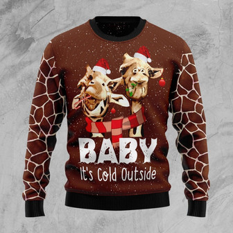 Funny Giraffe Baby It's Cold Outside Ugly Sweater For Men And Women - Thegiftio UK