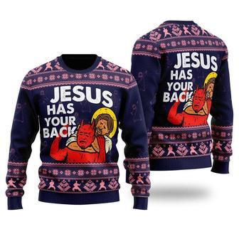 Funny Jesus Has Your Back Ugly Christmas Sweater For Men and Women | Favorety CA