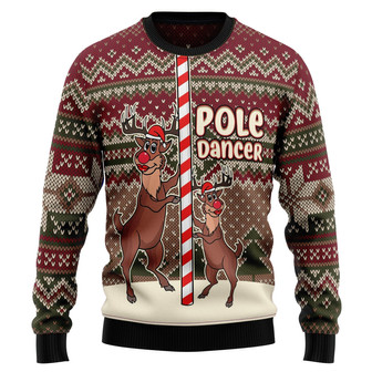 Funny Pole Dancer Reindeer Ugly Sweater For Men And Women - Thegiftio UK