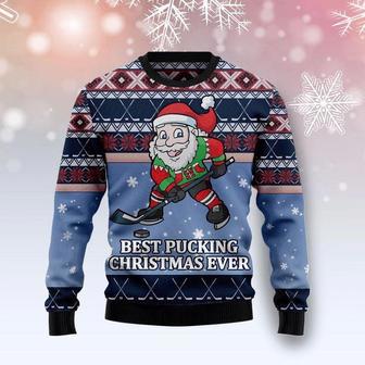 Funny Santa Playing Hockey Ugly Christmas Sweater | Favorety UK