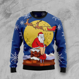 Funny Santa Xmas Reindeer Blue Ugly Sweater For Men And Women - Thegiftio UK