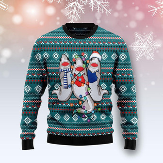 Funny Sharks Blue Christmas Ugly Sweater For Men And Women - Thegiftio UK