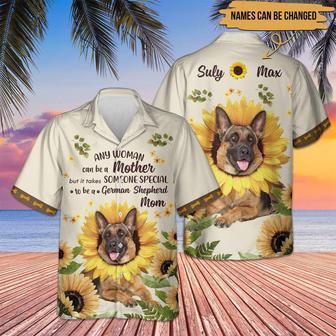 German Shepherd Hawaiian Shirt Custom Name, Sunflower Personalized Aloha Shirts, Perfect Gift For Dog Lovers, Dog Mom, Mother's Day - Seseable