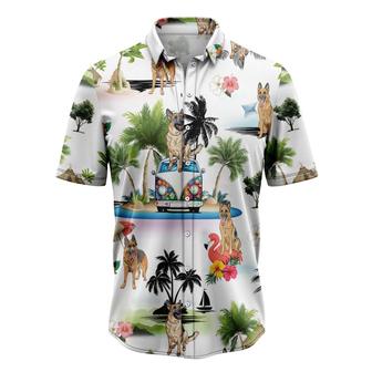 German Shepherd Hawaiian Shirt, Dog Hippie Car Palm Vacation Aloha Shirt For Men Women - Perfect Gift For Dog Lovers, Husband, Boyfriend, Friend, Wife - Seseable