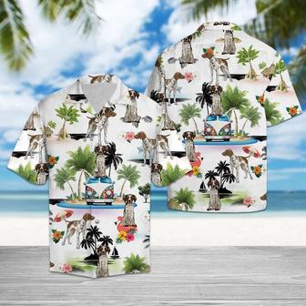 German Shorthaired Pointer Hawaiian Shirt, Dog Hippie Palm Vacation Aloha Shirt For Men Women - Perfect Gift For Dog Lovers, Husband, Boyfriend, Wife - Seseable