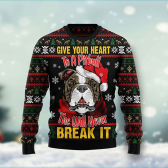 Give Your Heart To A Pitbull Funny Ugly Sweater - Thegiftio UK