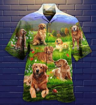 Golden Retriever Aloha Hawaiian Shirt For Summer, Dog Love Play The Beautiful Grass Shirts Matching Outfit For Men Women, Dog Lover, Friends - Seseable