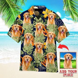 Golden Retriever Hawaiian Shirt Custom Photo, Dog With Vintage Tropical Leaves Personalized Hawaiian Shirt - Perfect Gift For Dog Lovers, Family, Friends - Seseable