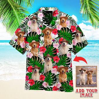 Golden Retriever Hawaiian Shirt Custom Photo, Golden Retriever Dog Sitting Palm Leaves Personalized Hawaiian Shirt - Gift For Dog Lovers, Family, Friends - Seseable