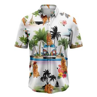 Golden Retriever Hawaiian Shirt, Dog Hippie Palm Vacation Aloha Shirt For Men Women - Perfect Gift For Dog Lovers, Husband, Boyfriend, Friend, Wife - Seseable