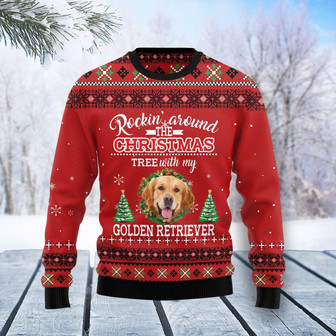 Golden Retriever Rockin' Ugly Sweater - Thegiftio UK