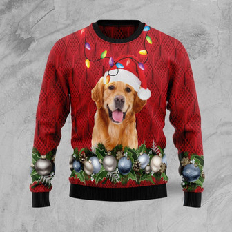 Golden Retriever Wears Noel Hat Christmas Beauty Red Ugly Sweater - Thegiftio UK