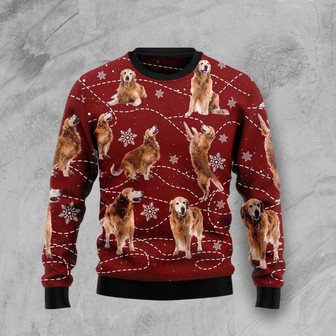 Golden Retriever Xmas Red Funny Ugly Sweater - Thegiftio UK