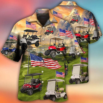 Golf Aloha Hawaiian Shirts For Summer, Golf Club Car USA Flag Independence Day Hawaiian Shirts For Men Women, 4th Of July Gift For Golf Lovers, Golfer - Seseable
