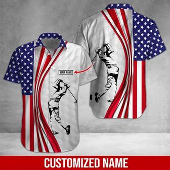 Golf Custom Name Aloha Hawaiian Shirts For Summer, Personalized American Flag Independence Day 4th Of July Hawaiian Shirt For Men Women, Golf Lovers - Seseable