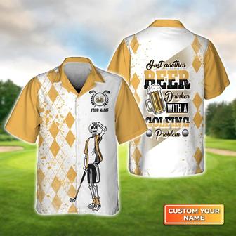 Golf Hawaiian Shirt Custom Name, Golf And Beer Argyle Pattern Skeleton Personalized Aloha Shirt For Men Women - Perfect Gift For Golfer, Friend - Seseable
