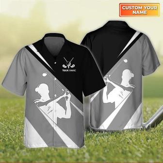Golf Hawaiian Shirt Custom Name, Golf Swing Personalized Golf Grey Black Hawaiian Shirt For Men - Perfect Gift For Golf Lovers, Golfers - Seseable